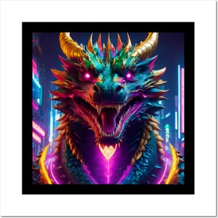 Reptiles,Dragon,Neon lighted dragon sign, Posters and Art